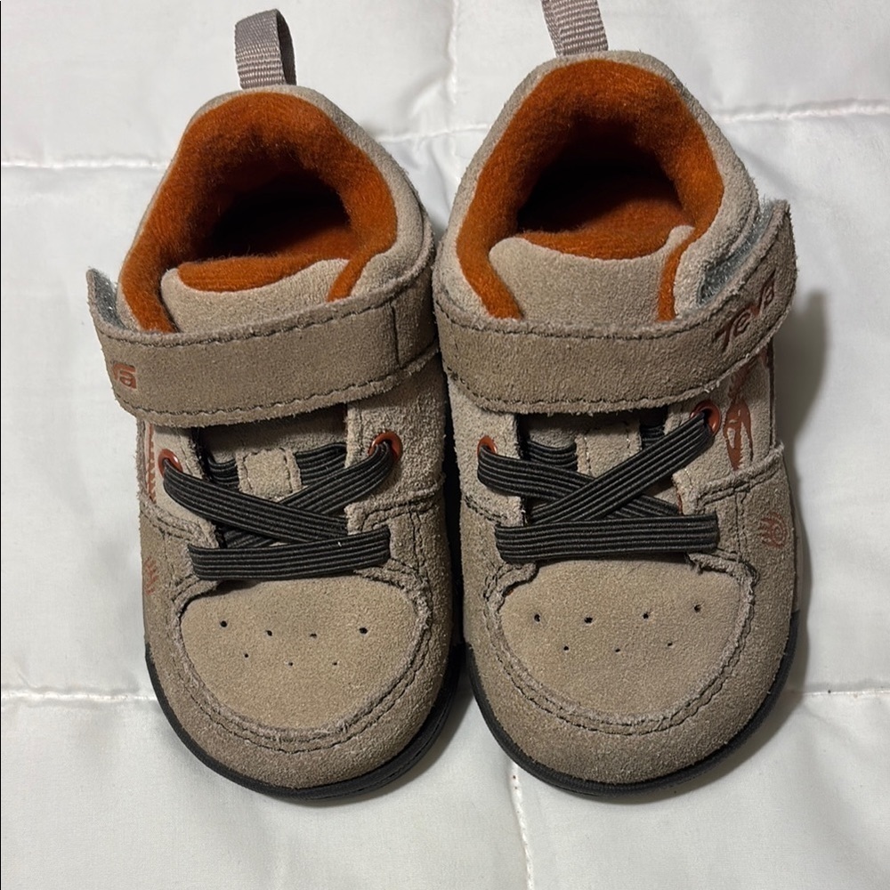 Teva Tan and Orange Baby Walker Sneakers with Velcro Strap